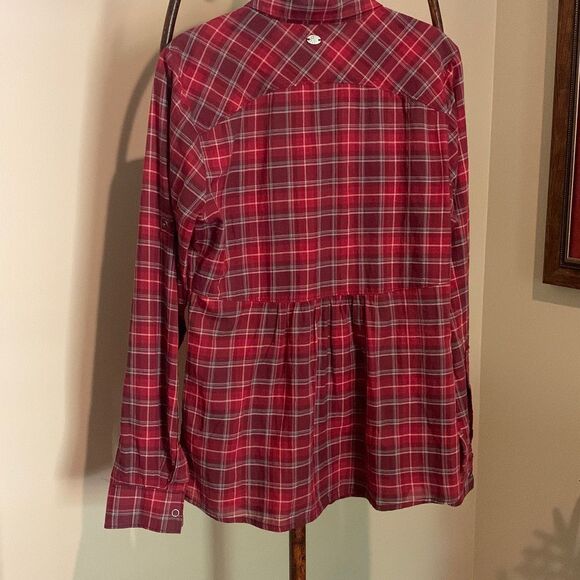 ATHLETA Red Plaid Peplum Shirt - Picture 2 of 3
